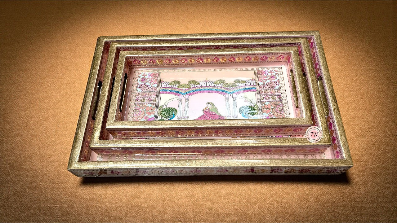 wooden peacock serving trays set of 3 for home/ office/ gift item